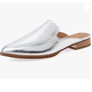 YDN Silver Low Heels Mules Slip On Loafers Pointy Toe Clogs Slide Slipper Shoes